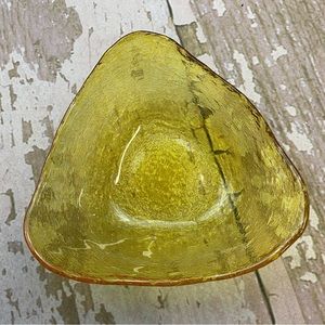 Vintage Triangular Amber Glass Candy Dish Trinket Dish Unmarked